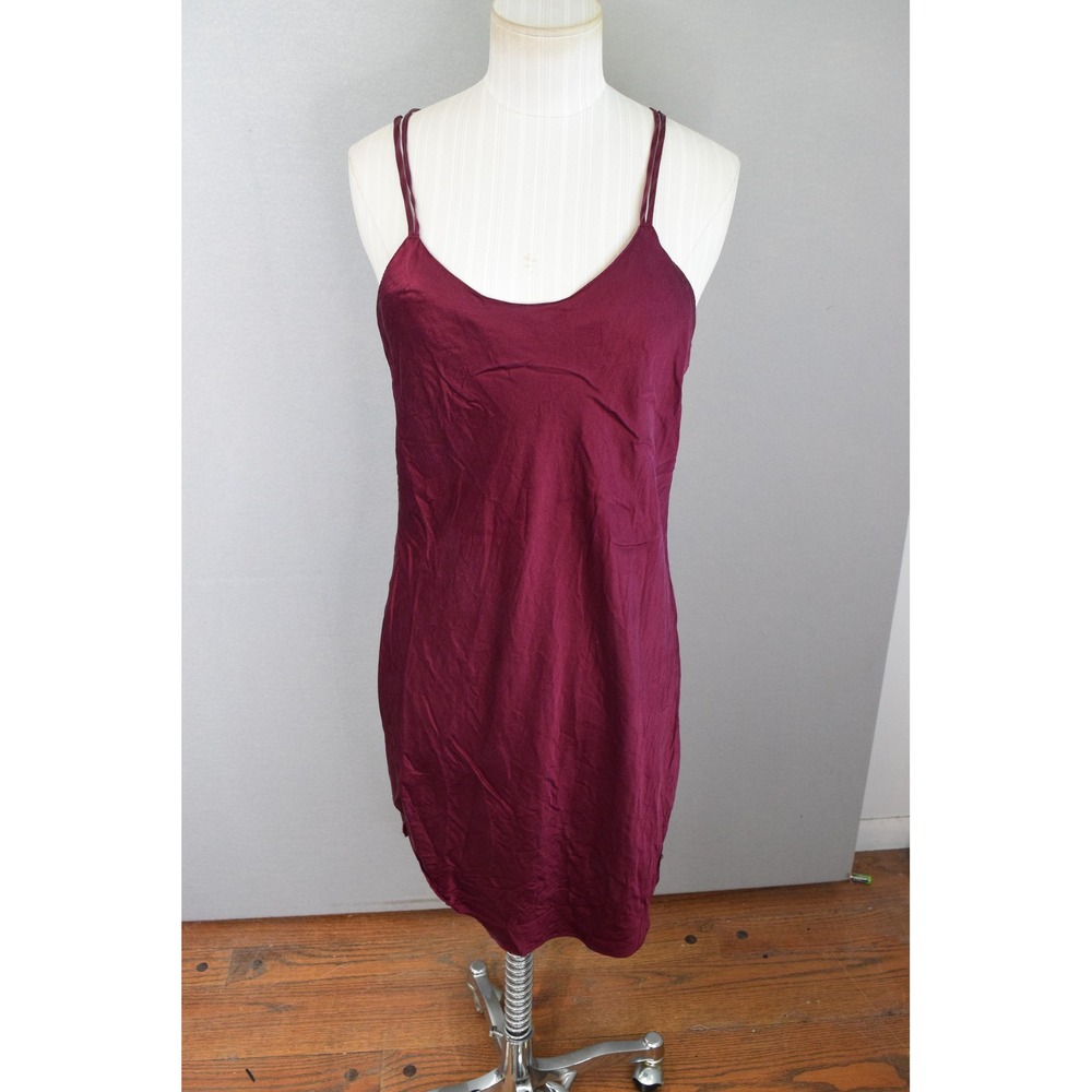Valerie Stevens Slip Dress Medium Burgundy Pure 100% Silk Women Y2K Vtg